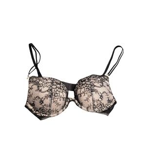 Victoria's Secret Black Lace Push-Up Bra Beige Nude Floral Demi 34B